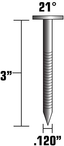 מסמרי מסגור מטאבו / 3 אינץ ' על 0.120 / 21 מעלות / ראש עגול מלא / שוק טבעת / מגולוון טבול חם | 1,000 ספירה
